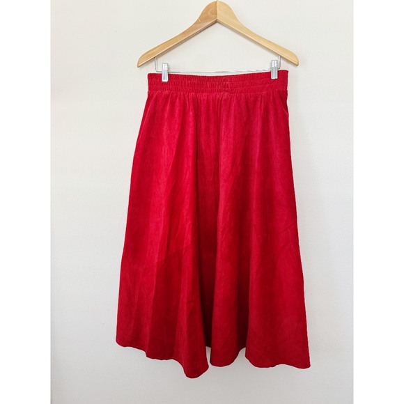 Vintage Pia Rucci Suede Leather Midi Skirt Red L - Picture 2 of 6